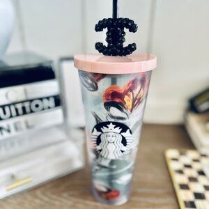 Starbucks Peony Flower Floral Tumbler Venti Cold Cup 24 oz Pink Lid & Straw 2019